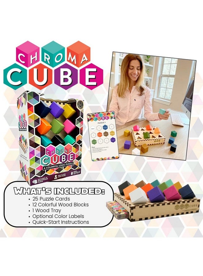 Project Genius: Chroma Cube, A Colorful Logic Puzzle, 12 Colorful Wood Blocks, 25 Brainteaser Cards, Puzzle, Great Gift, 1 Player Game Logic - Image 5