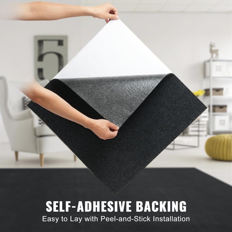 VEVOR 24 x 24 Peel and Stick Carpet Tiles Squares with Self Adhesive & Soft Padded for Indoor Outdoor Kitchen Living Room Bedrooms - Pack of 15/60 sq ft/Carbon Black - Image 4