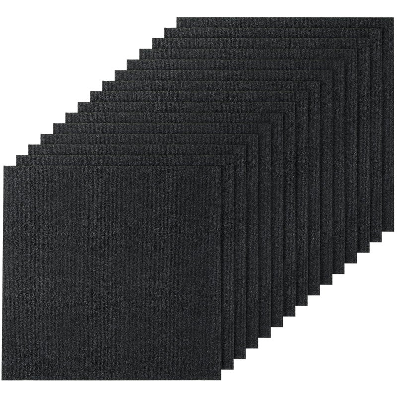 VEVOR 24 x 24 Peel and Stick Carpet Tiles Squares with Self Adhesive & Soft Padded for Indoor Outdoor Kitchen Living Room Bedrooms - Pack of 15/60 sq ft/Carbon Black - Image 1