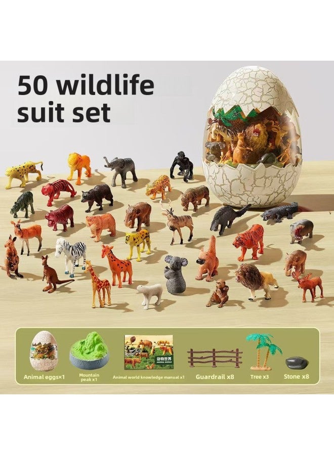 Children's Dinosaur Model Toys Can Receive Dinosaur Eggs Poultry Marine Dinosaur Animal World Model Toys 4-6-Color:Wildlife 50-piece Set - Image 1