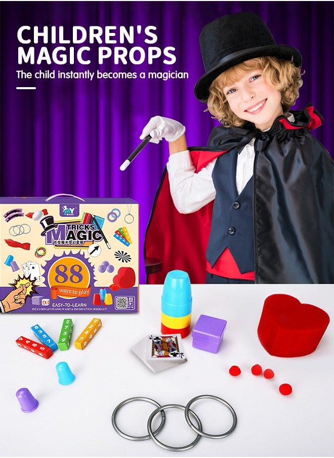 GROIC - Deluxe Magic Kit Set, 88 Magic Tricks for Kids Magic Set with Mystical Magic Cards Magic Wand and More, Pretend Magician Dress Up Toys, Role Playing Sets, STEM Project Toys - Image 1