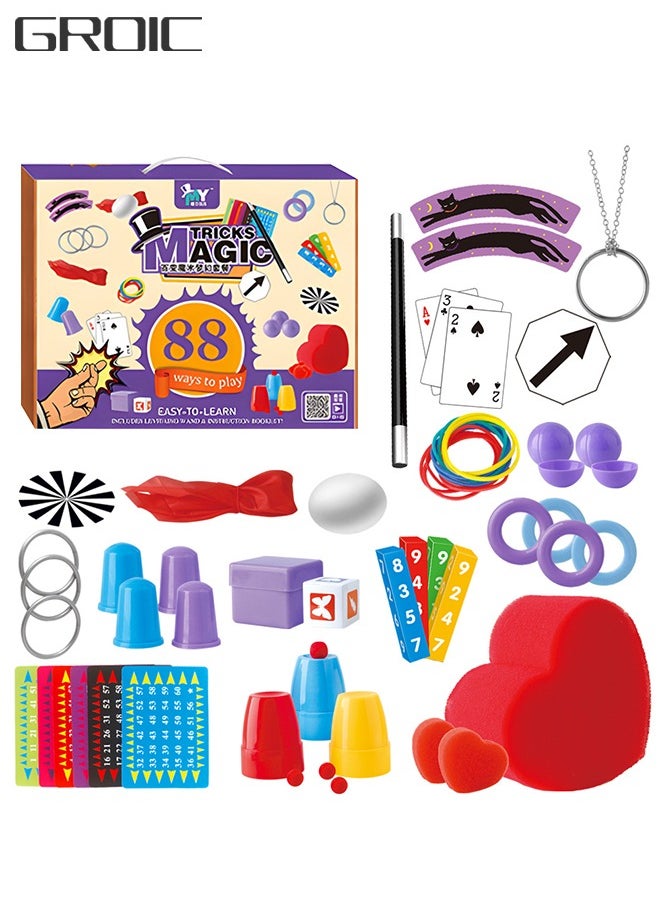 GROIC - Deluxe Magic Kit Set, 88 Magic Tricks for Kids Magic Set with Mystical Magic Cards Magic Wand and More, Pretend Magician Dress Up Toys, Role Playing Sets, STEM Project Toys - Image 1