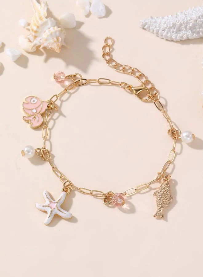 Take Two Girls Gold Tone Fish Charm Bracelet