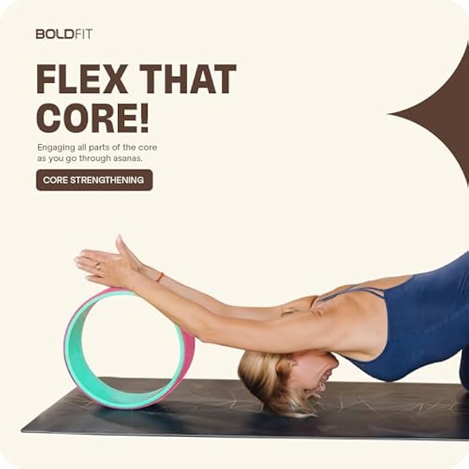 BOLDFIT عجلة اليوغا للتمدد عجلة اليوغا للانحناءات الخلفية، تمارين، معدات اليوغا للنساء والرجال، أسطوانة التمارين، معدات اليوغا للتمرين في المنزل، عجلة اليوغا تشيرب - 12 إنش - Image 5