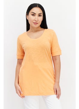 Women Round Neck Short Sleeve Plain T Shirt, Orange