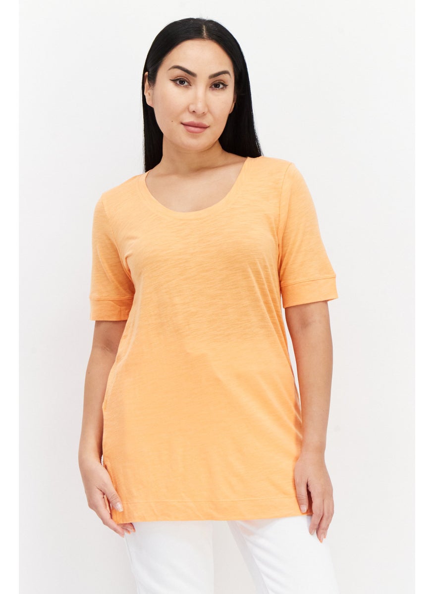 Eddie Bauer - Women Round Neck Short Sleeve Plain T Shirt, Orange - Image 1