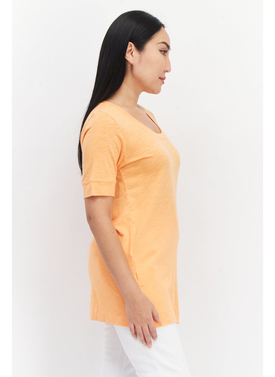 Eddie Bauer - Women Round Neck Short Sleeve Plain T Shirt, Orange - Image 1