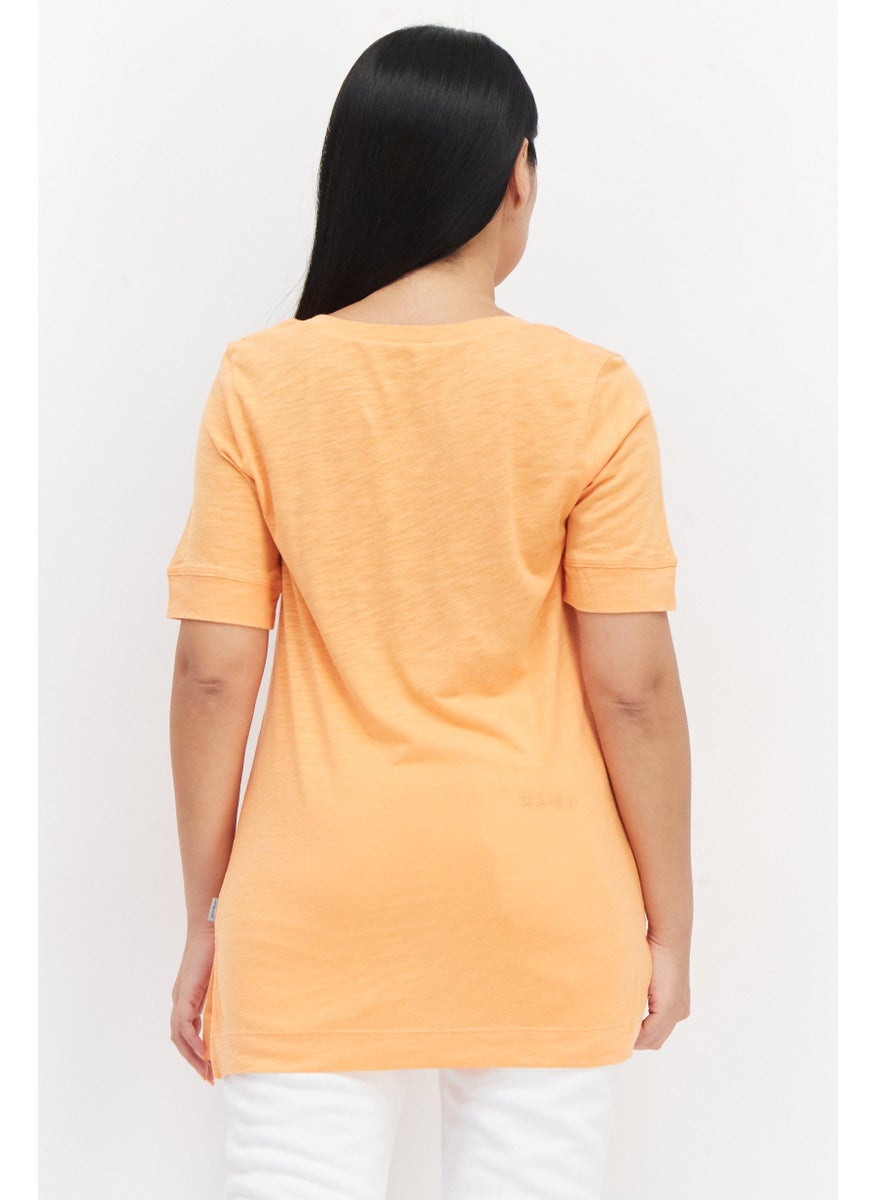 Eddie Bauer - Women Round Neck Short Sleeve Plain T Shirt, Orange - Image 1