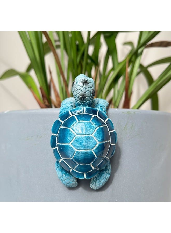 JARPSIRY Cute Climbing Tortoise Flower Pot Hugger Figurines Resin Hanging Turtle Statue Planter Pot Decorations for Home Garden Fence Balcony Patio Lawn Yard Ornaments (Blue Sea Turtle) - Image 3