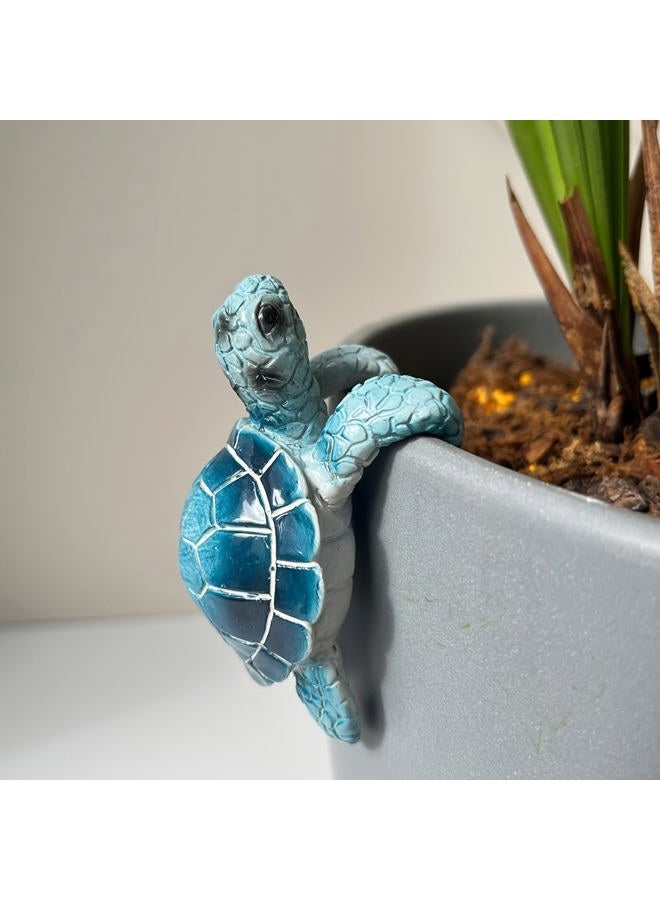 JARPSIRY Cute Climbing Tortoise Flower Pot Hugger Figurines Resin Hanging Turtle Statue Planter Pot Decorations for Home Garden Fence Balcony Patio Lawn Yard Ornaments (Blue Sea Turtle) - Image 1