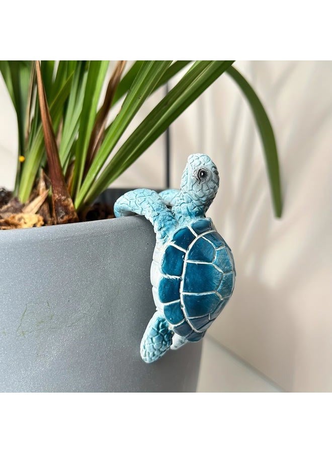 JARPSIRY Cute Climbing Tortoise Flower Pot Hugger Figurines Resin Hanging Turtle Statue Planter Pot Decorations for Home Garden Fence Balcony Patio Lawn Yard Ornaments (Blue Sea Turtle) - Image 2