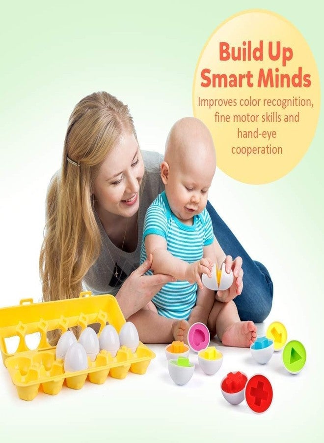 Artnery Matching Eggs 12 pcs Set Color & Shape Recoginition Sorter Puzzle for Toddlers Easter Travel Game Early Learning Educational Fine Motor Skill Montessori Gift for Year Old Kids - Image 4