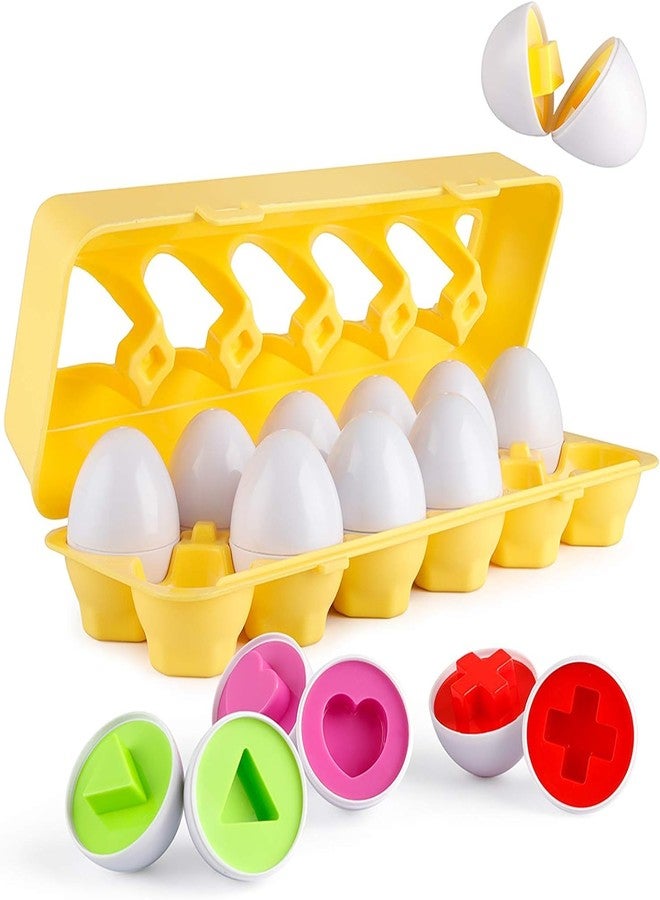 Artnery Matching Eggs 12 pcs Set Color & Shape Recoginition Sorter Puzzle for Toddlers Easter Travel Game Early Learning Educational Fine Motor Skill Montessori Gift for Year Old Kids - Image 1