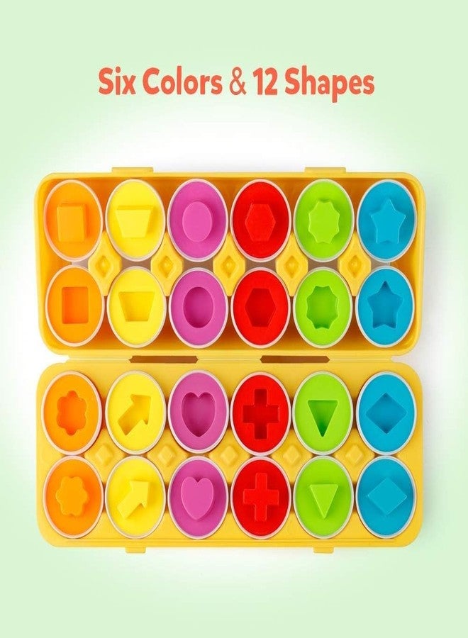 Artnery Matching Eggs 12 pcs Set Color & Shape Recoginition Sorter Puzzle for Toddlers Easter Travel Game Early Learning Educational Fine Motor Skill Montessori Gift for Year Old Kids - Image 2