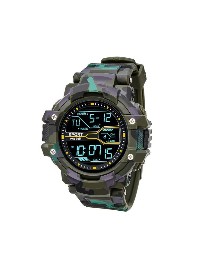 ASGARD Multi Functional Sports Digital Dial Men's Silicone Watch (Camo Green) - Image 1