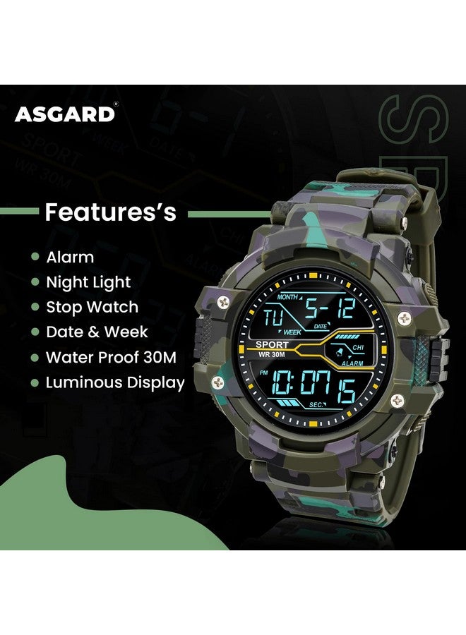 ASGARD Multi Functional Sports Digital Dial Men's Silicone Watch (Camo Green) - Image 3
