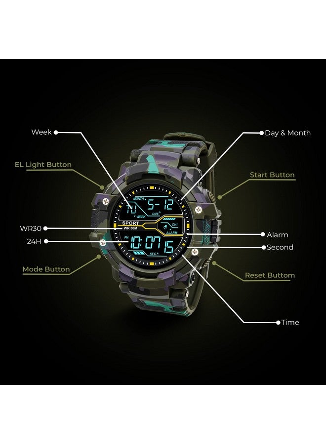 ASGARD Multi Functional Sports Digital Dial Men's Silicone Watch (Camo Green) - Image 2