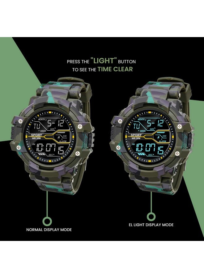 ASGARD Multi Functional Sports Digital Dial Men's Silicone Watch (Camo Green) - Image 4