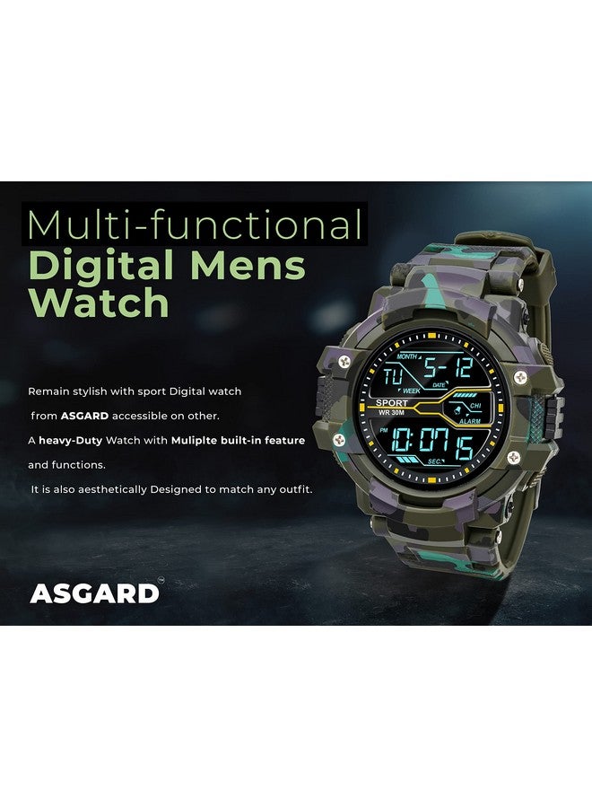 ASGARD Multi Functional Sports Digital Dial Men's Silicone Watch (Camo Green) - Image 5