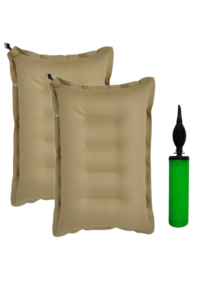 Generic Shivam cart Pack of 2 PCs Brown Color Cotton Air Pillow with air Pump Travel Pillow for Train Flight and BusBrown Color  - Image 1