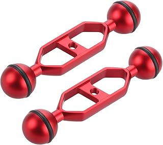 LetonPower Red 5" Double Ball Aluminum Alloy Extension Arm, 1" Ball Head Connector Underwater Arm for Strobe/Video - Image 1
