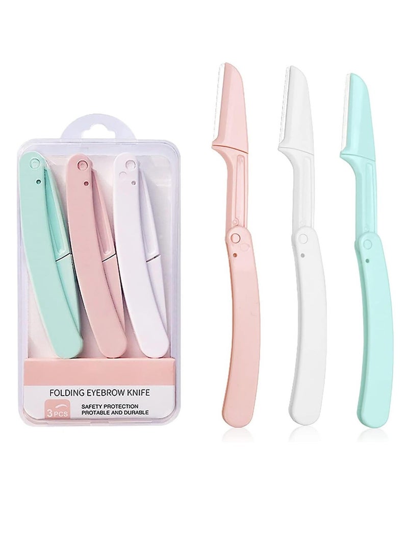 Eyebrow Razor,Multipurpose Face Razors for Women and Men(3Pcs Pink White Green) - Image 1