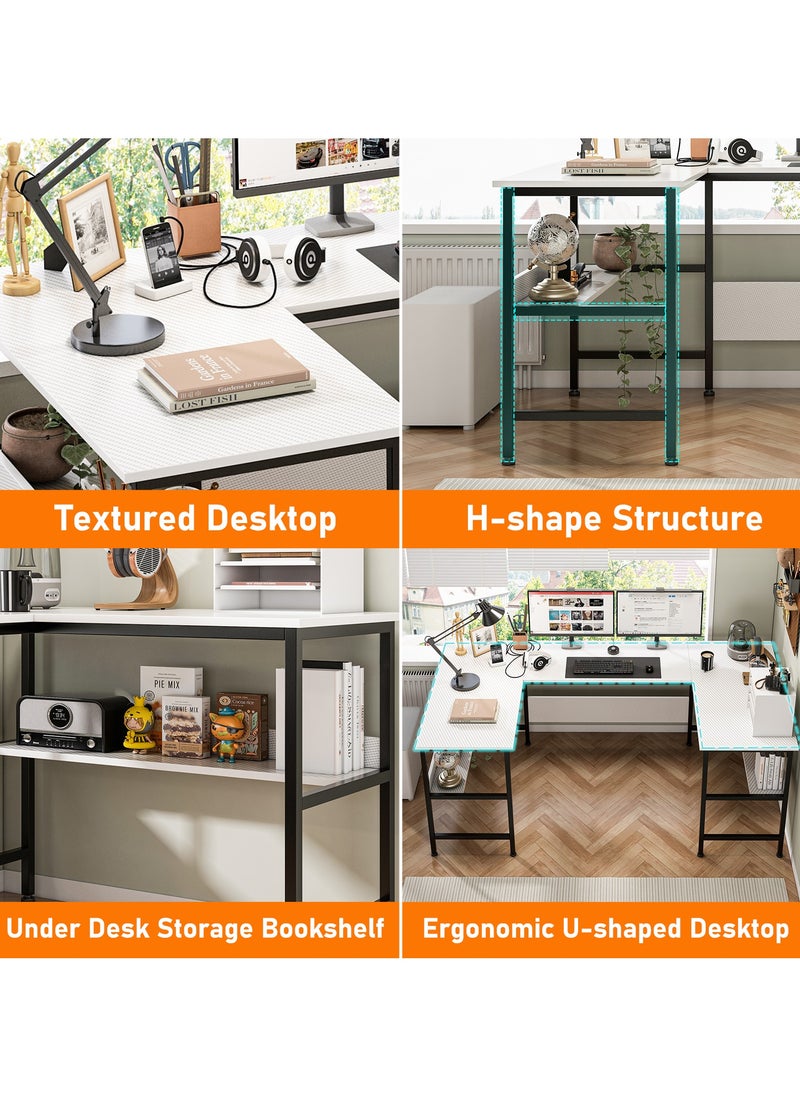 U Shaped Desk With Storage Layer Computer Corner Desk for living Room Gaming Desk Office Workstation 180*100*75 cm