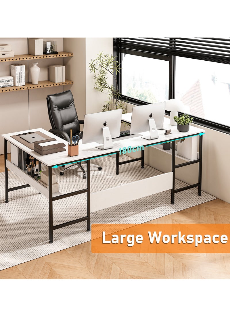 U Shaped Desk With Storage Layer Computer Corner Desk for living Room Gaming Desk Office Workstation 180*100*75 cm