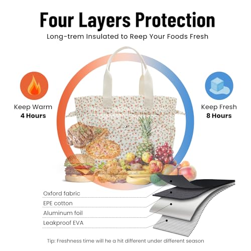 MEXS Lunch Bag for Women Reusable Drawstring Insulated Lunch Box Stain-Resistant Large Cinch Closure Lunch Bags for Work Office - Image 4