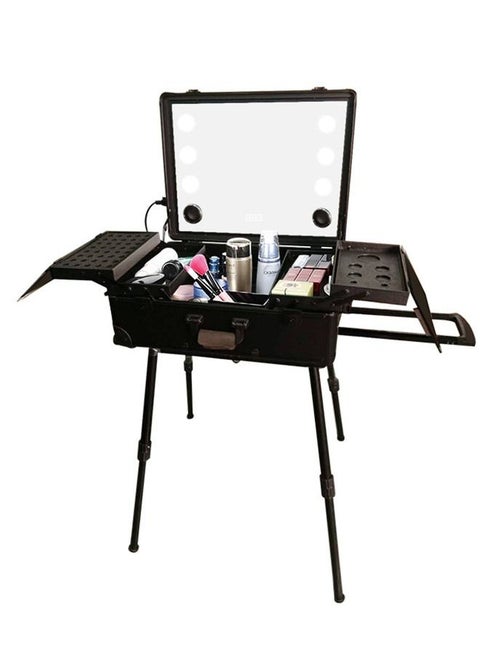 Black With Light Trolley Makeup Box Professional Manicure Tool Box 24 Inch