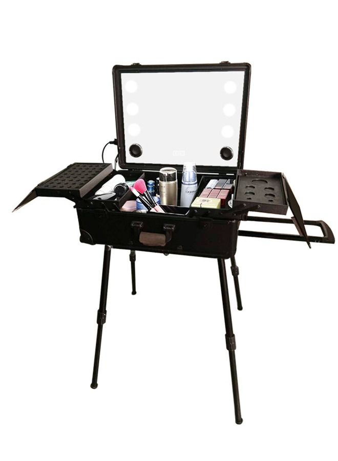 Black With Light Trolley Makeup Box Professional Manicure Tool Box 24 Inch