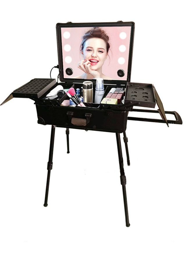 Black With Light Trolley Makeup Box Professional Manicure Tool Box 24 Inch
