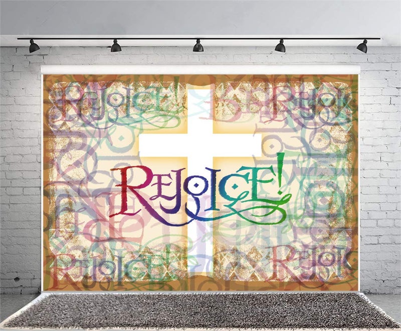 Leyiyi 6x4ft Vintage Cross Rejoice Photography Background Grunge Graffiti Stained Glass Christian Church Our Loard Backdrop Jesus Christ God Bless Baptism Baby Shower Photo Portrait Vinyl Studio Prop - Image 5