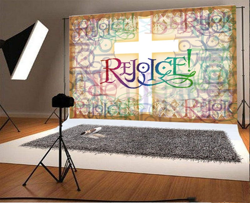 Leyiyi 6x4ft Vintage Cross Rejoice Photography Background Grunge Graffiti Stained Glass Christian Church Our Loard Backdrop Jesus Christ God Bless Baptism Baby Shower Photo Portrait Vinyl Studio Prop - Image 3