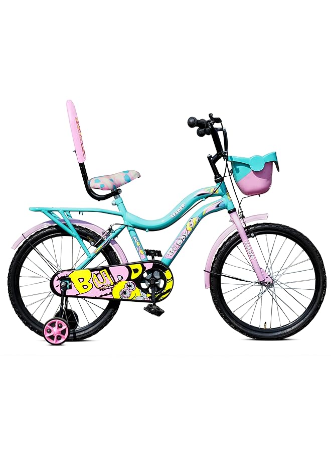 ليدر دراجة بادي 16T بلون أخضر بحري/وردي فاتح للأطفال/الفئة العمرية من 5 إلى 8 سنوات - Image 1