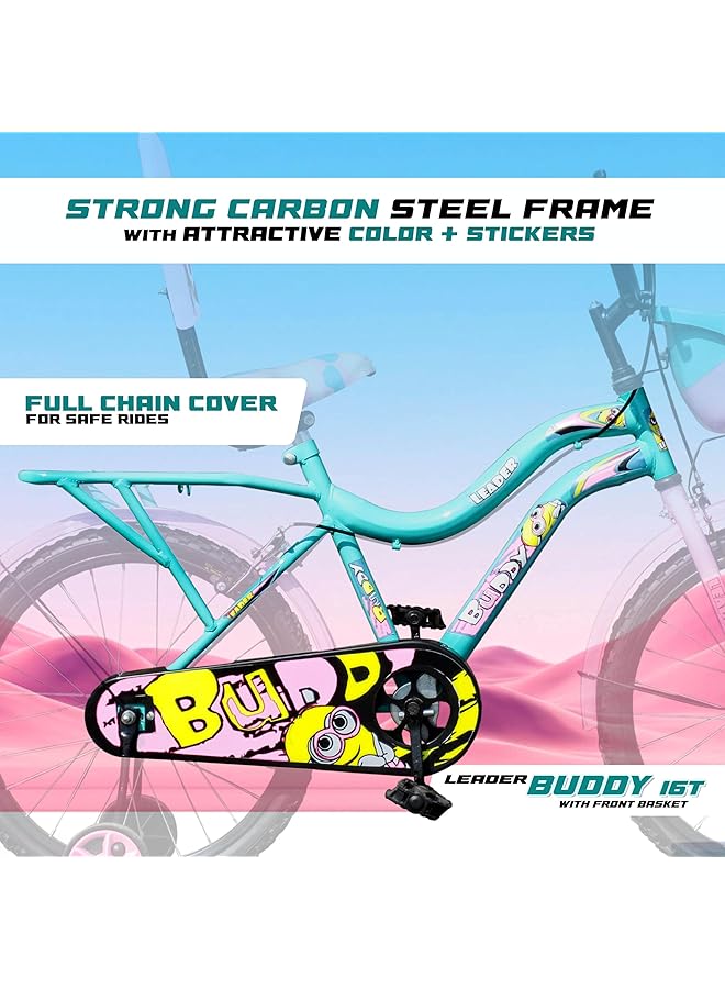 ليدر دراجة بادي 16T بلون أخضر بحري/وردي فاتح للأطفال/الفئة العمرية من 5 إلى 8 سنوات - Image 3