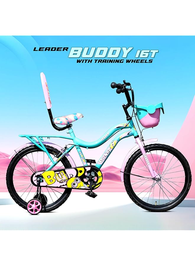 ليدر دراجة بادي 16T بلون أخضر بحري/وردي فاتح للأطفال/الفئة العمرية من 5 إلى 8 سنوات - Image 2