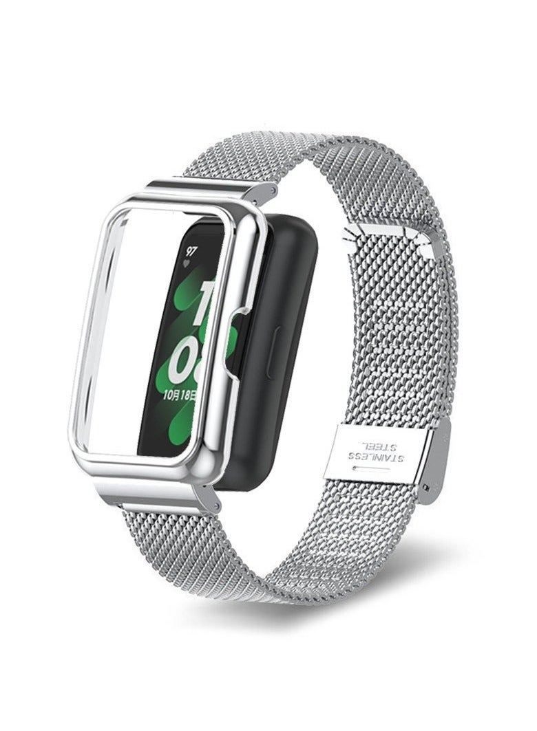 Compatible for Huawei Band 10 Strap Stainless Steel Metal Bracelet Replacement Band Metal Integrated Case Strap Wristband Sport Band for Women Men  - Image 1