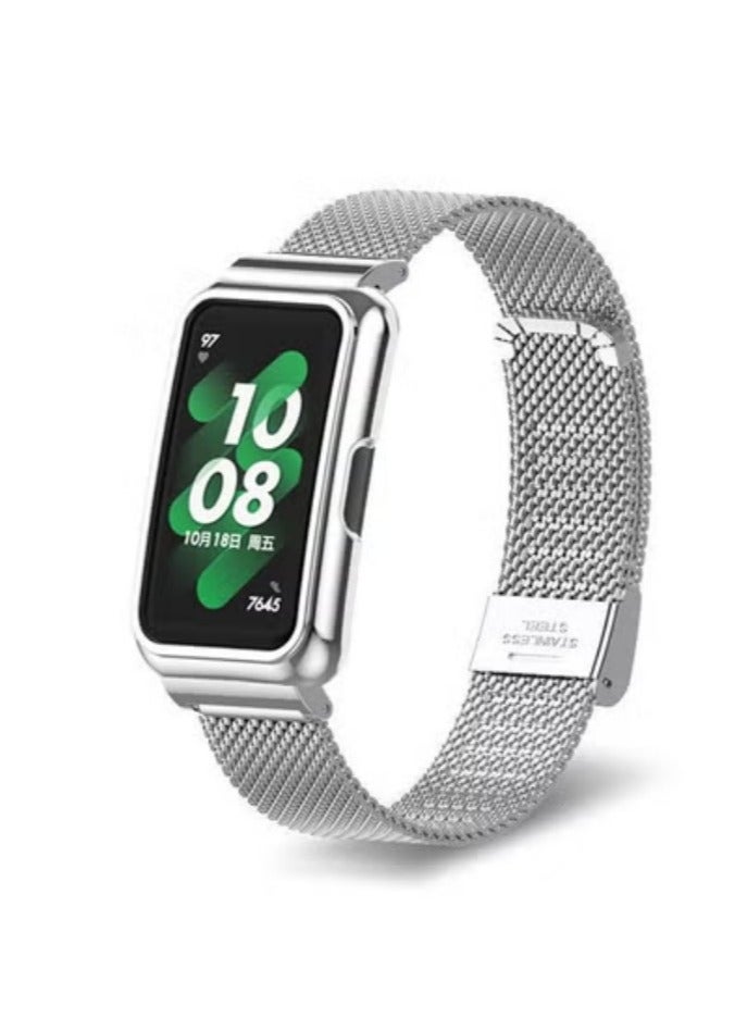 Compatible for Huawei Band 10 Strap Stainless Steel Metal Bracelet Replacement Band Metal Integrated Case Strap Wristband Sport Band for Women Men  - Image 4