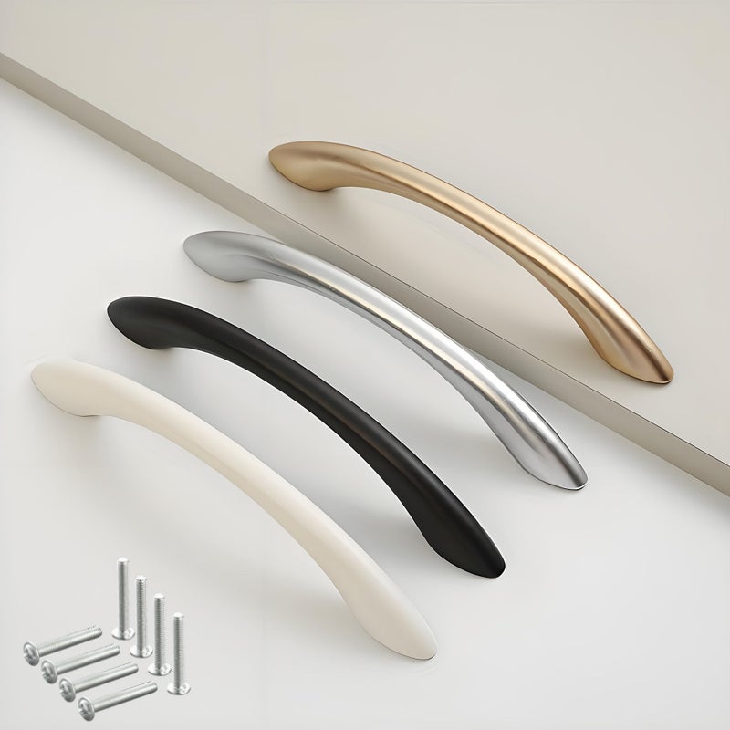 Modern Minimalist Arc Shaped Silver Cabinet Handle For Wardrobe Drawer Door Bathroom Cabinet 1 Piece - Image 2