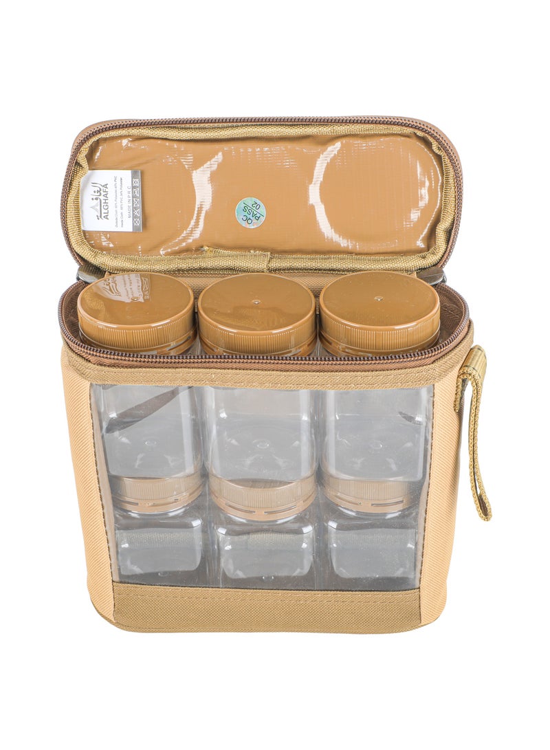 الغافة شنطة  علب بهارات ,عدد6قطع  , سعة 200 ملي, لون كاكي , من  الغافة - Image 1