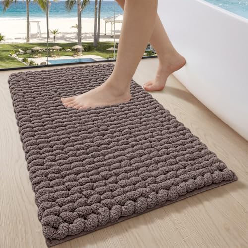 LUMI Luxury Bathroom Rug Ultra Soft Quick Dry Bath Mat NonSlip Absorbent Thick Chenille Bath Rug Cozy Braid Design Floor Mat for Bathtub Sink Laundry Bedroom Brown 17x30 - Image 1