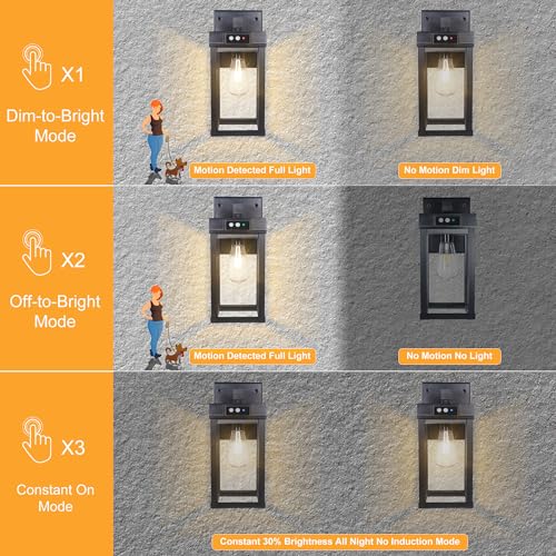 CYHKEE 2 Pack Solar Wall Lights Outdoor Waterproof with 3 Lighting Modes & Motion Sensor, Dusk to Dawn Exterior Porch Light fixtures, Solar Wall Lantern Fixture for Garage Porch Yard Front Door - Image 4