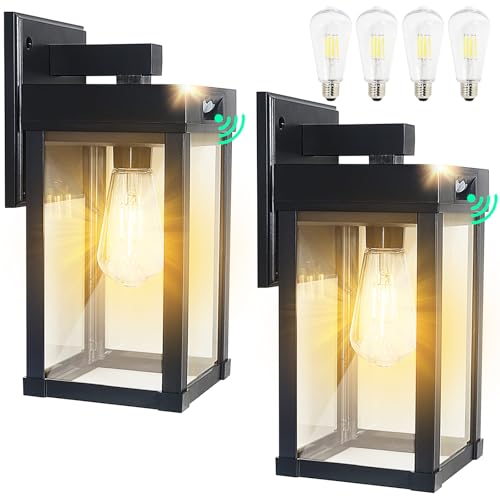 CYHKEE 2 Pack Solar Wall Lights Outdoor Waterproof with 3 Lighting Modes & Motion Sensor, Dusk to Dawn Exterior Porch Light fixtures, Solar Wall Lantern Fixture for Garage Porch Yard Front Door - Image 1