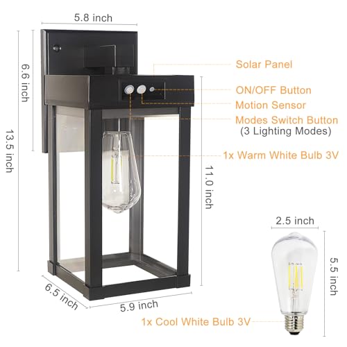 CYHKEE 2 Pack Solar Wall Lights Outdoor Waterproof with 3 Lighting Modes & Motion Sensor, Dusk to Dawn Exterior Porch Light fixtures, Solar Wall Lantern Fixture for Garage Porch Yard Front Door - Image 5