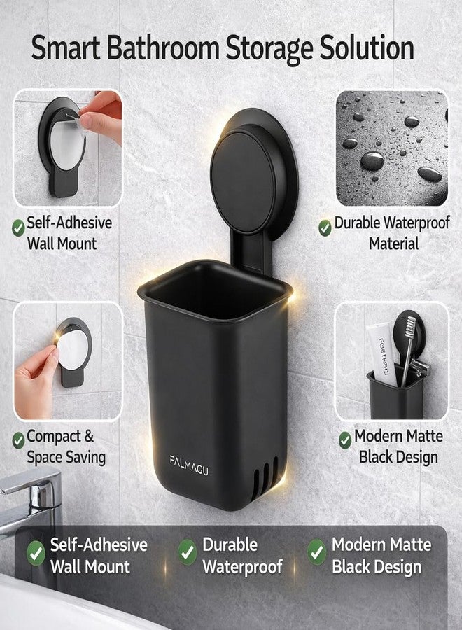 FALMAGU Wall Mounted Storage Holder with Strong Suction Cup – Waterproof Bathroom Organizer Basket for Kitchen, Bathroom, Sink, Sponge, Soap & Cleaning Accessories (1, BLACL) - Image 2