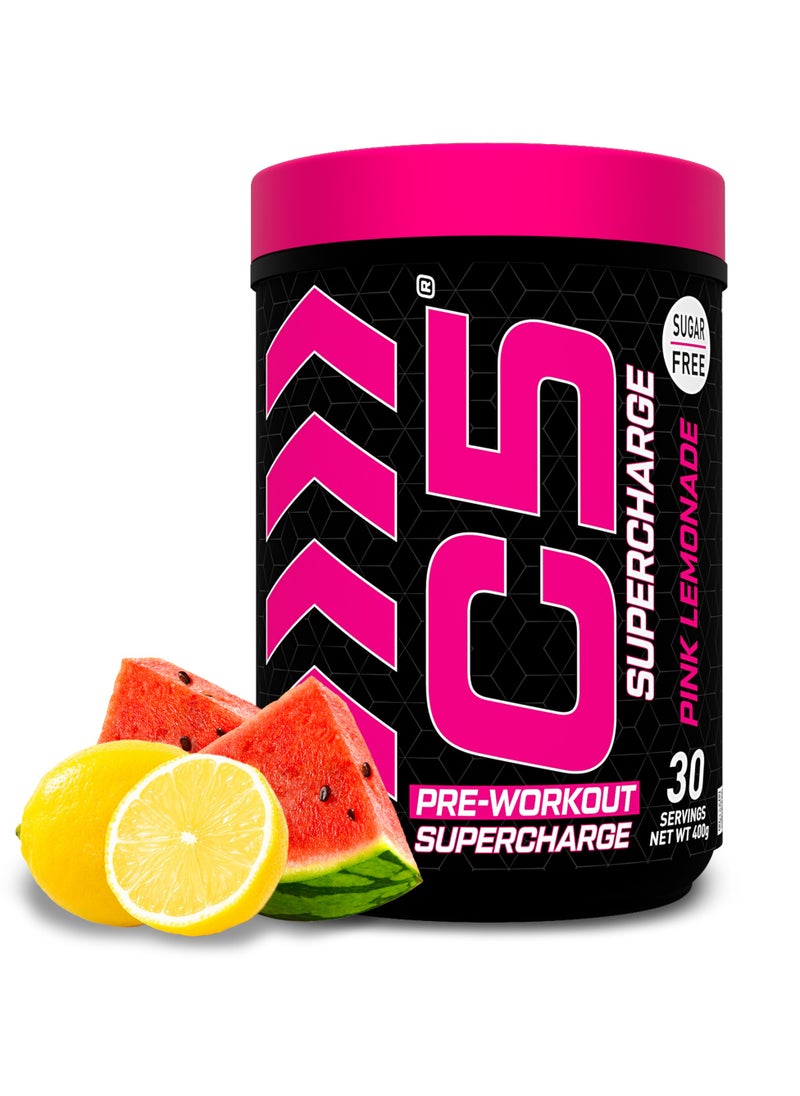 C5 C5 Supercharge Pre Workout Powder Pink Lemonade - 30 Servings, 200mg High Caffeine - Sugar Free -Zero Calories - Beta Alanine - Citrulline Malate, Creatine HCL High-Performance PreWorkout Booster Supplement  - Image 1