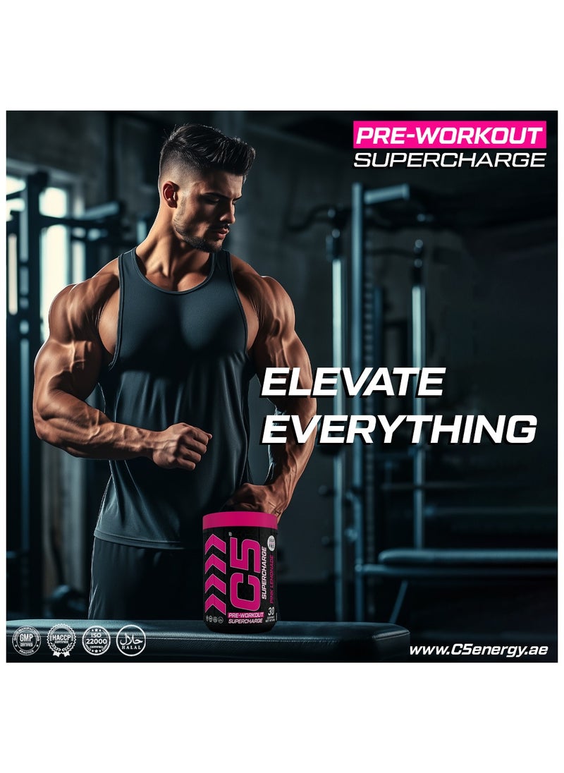 C5 C5 Supercharge Pre Workout Powder Pink Lemonade - 30 Servings, 200mg High Caffeine - Sugar Free -Zero Calories - Beta Alanine - Citrulline Malate, Creatine HCL High-Performance PreWorkout Booster Supplement  - Image 5