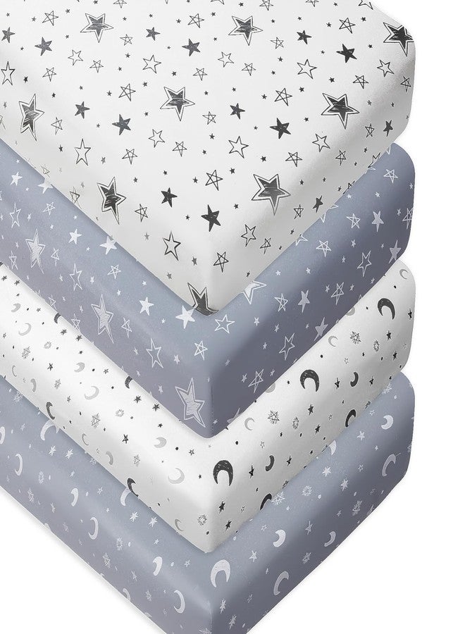 FIGEPO 4 Pack Star and Moon Neutral Unisex Fitted Baby Sheets Set for Baby Boys or Girls (Crib Sheets) - Image 1