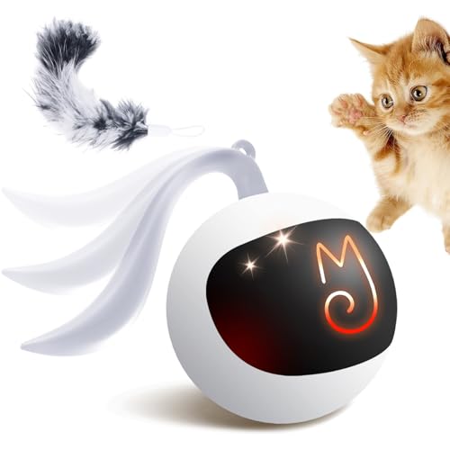 Migipaws Interactive Cat Ball Toy Set Fun Tracker Automatic Rolling Chase Ball with Fluffy Tail A Small Mice Rechargeable White - Image 1